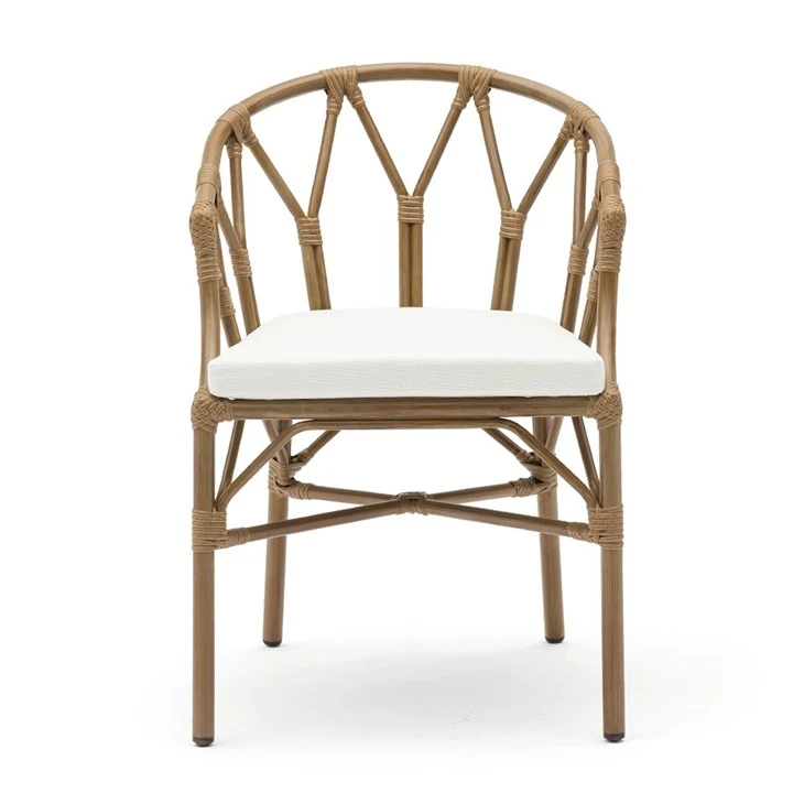 Rattan And Wicker Armchair With White Cushion
