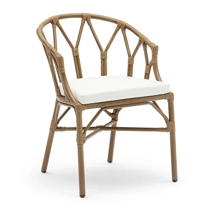 Rattan And Wicker Armchair With White Cushion